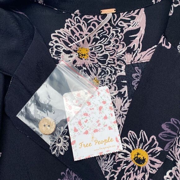 NWT Free People Floral Blue Hawaii Dress in Black - Picture 8 of 12